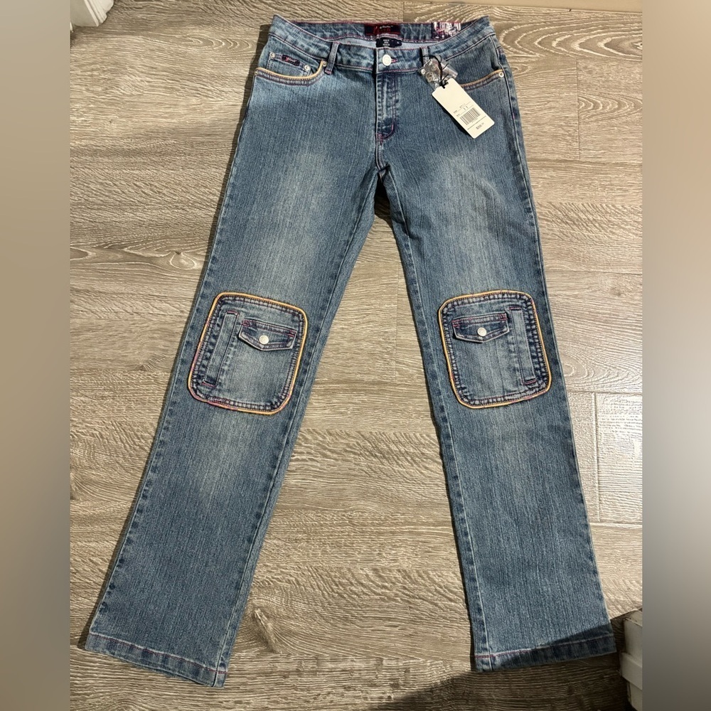 Platinum Plush Patch Pocket Cargo Jeans Orange Trim, Size: 11 - Picture 5 of 9